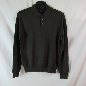 Bloomingdales Heather Brn Merino Wool Polo Sweater